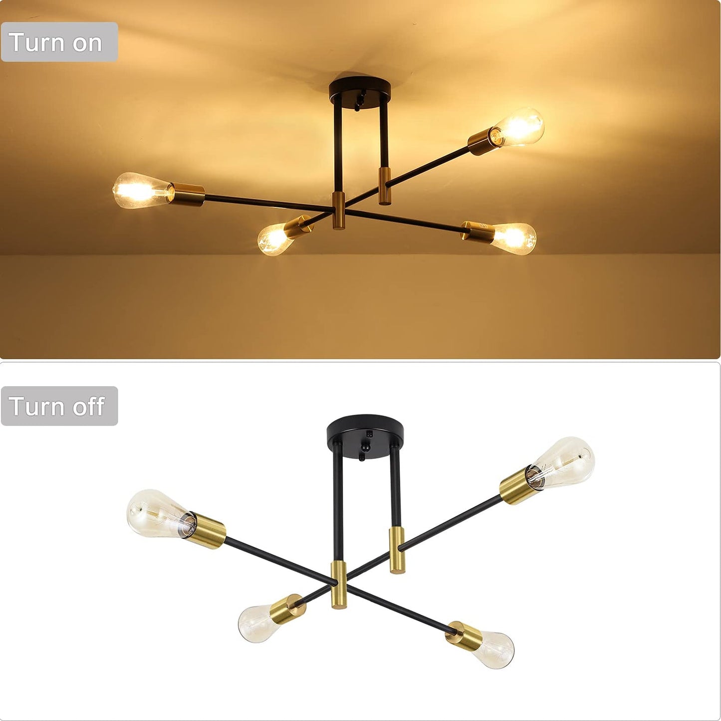 MRHYSWD Industrial Semi Flush Mount Pendant Light. Modern 4 Light Fixture Sputnik