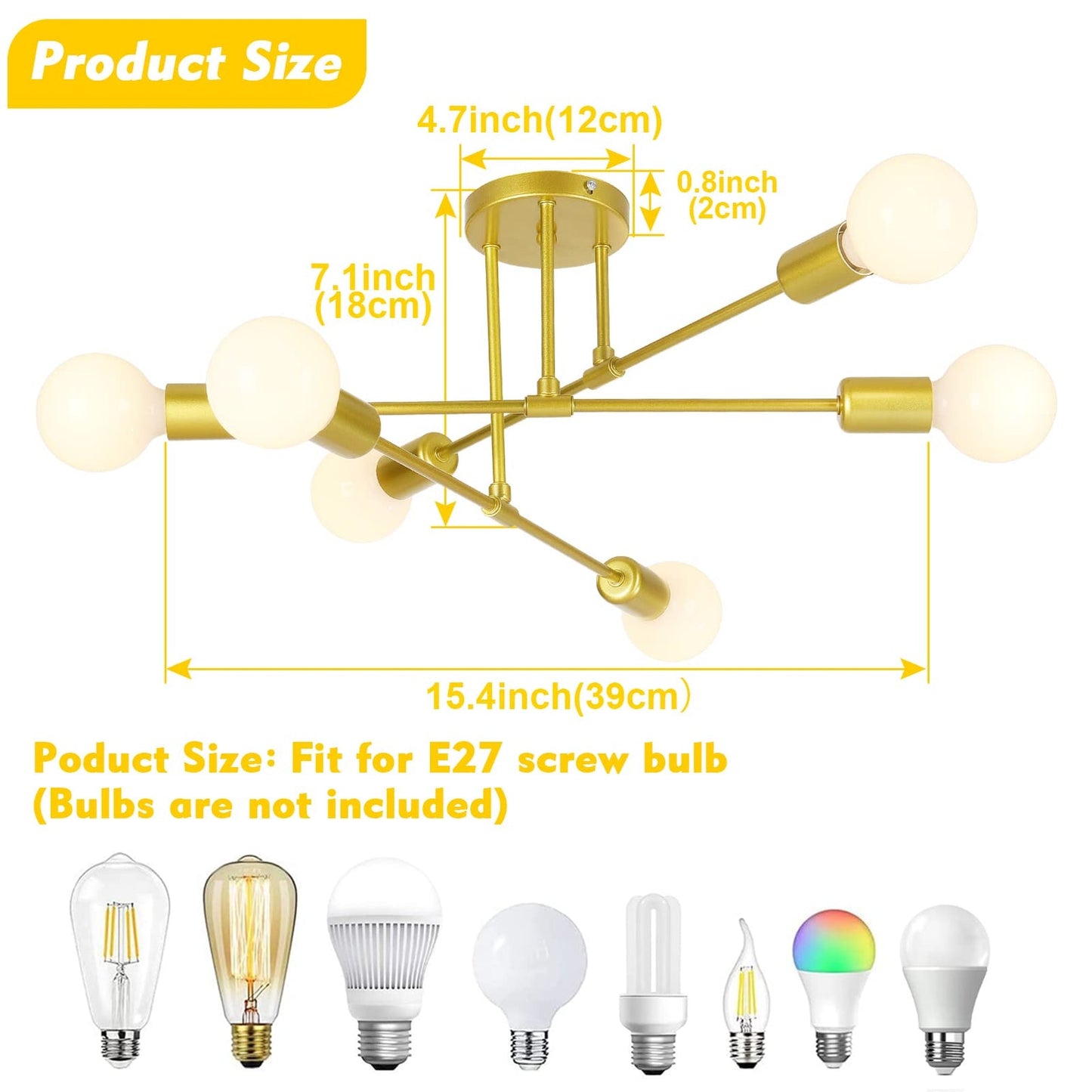 AYNEVO Modern Sputnik Chandelier Ceiling Light