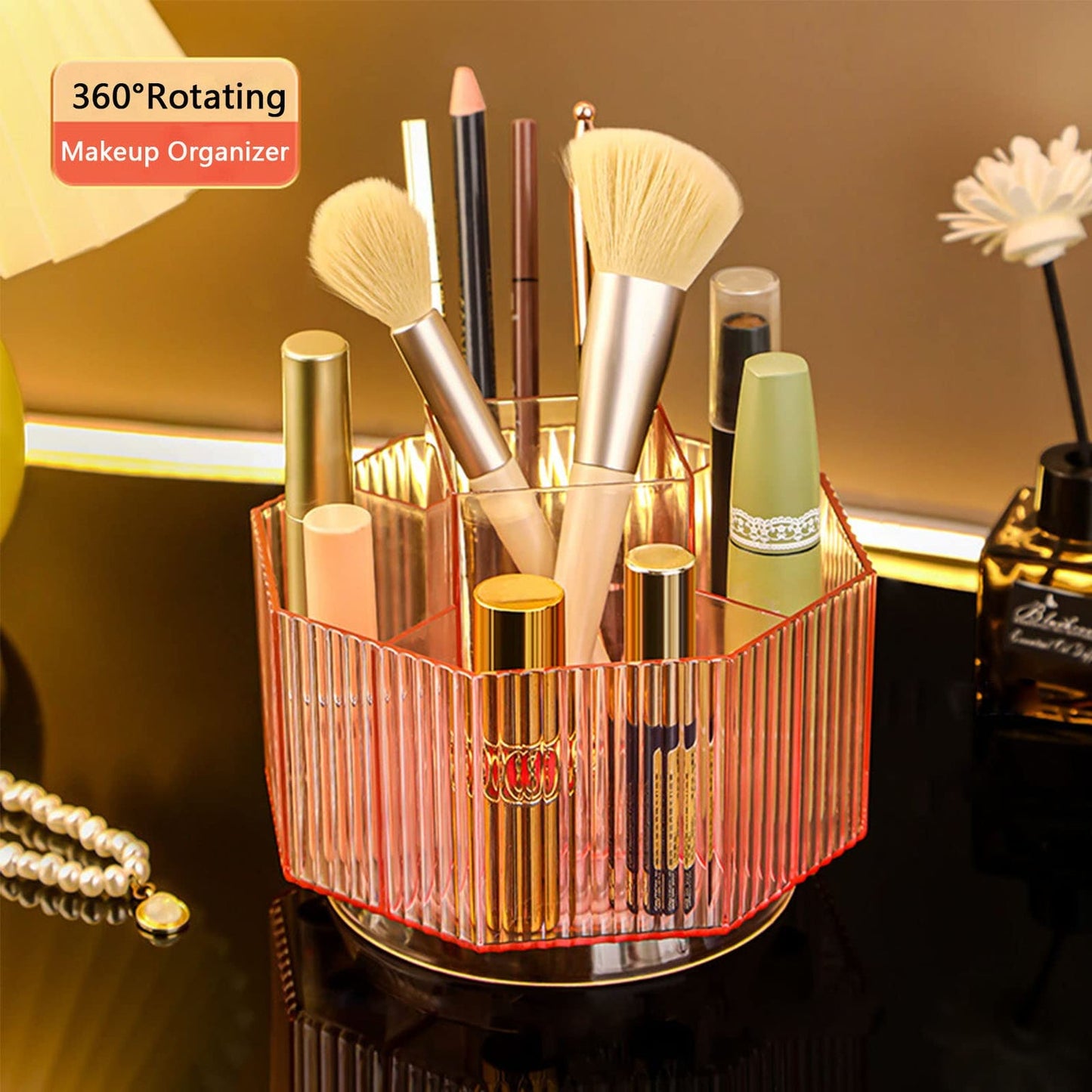 LINFIDITE 360 Rotating Pink Makeup Brush Holder