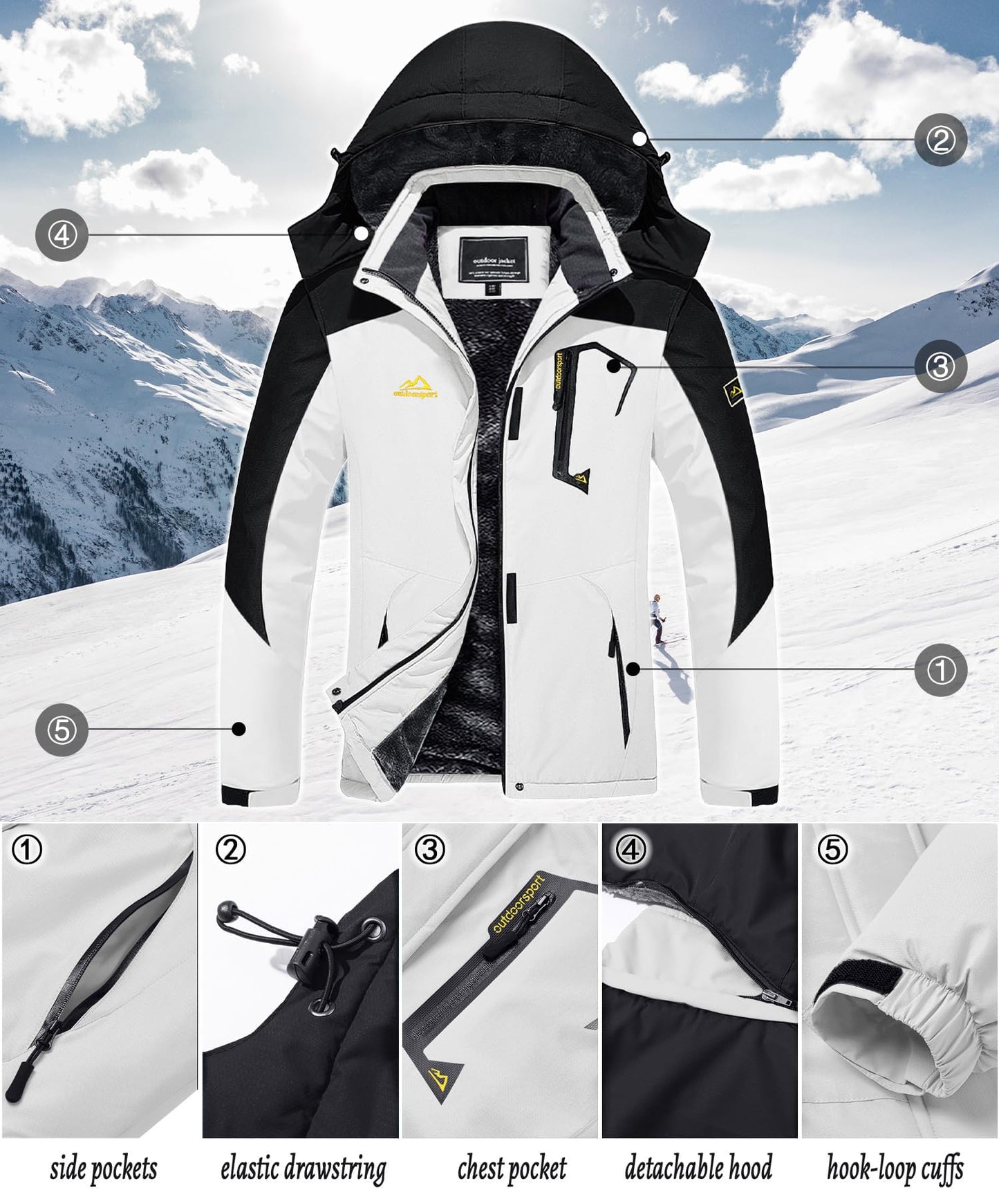 TACVASEN Outdoor Waterproof Jacket White
