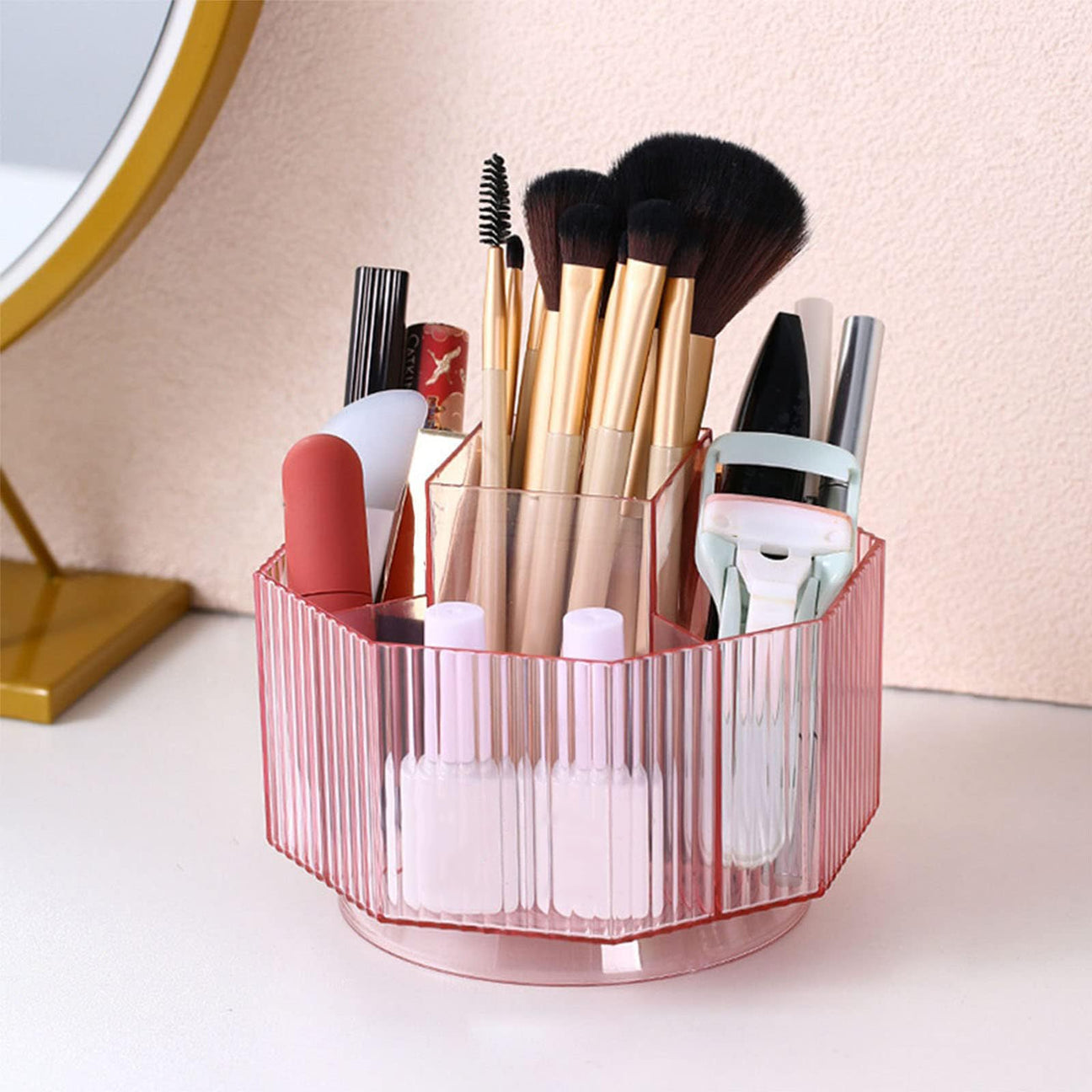 LINFIDITE 360 Rotating Pink Makeup Brush Holder