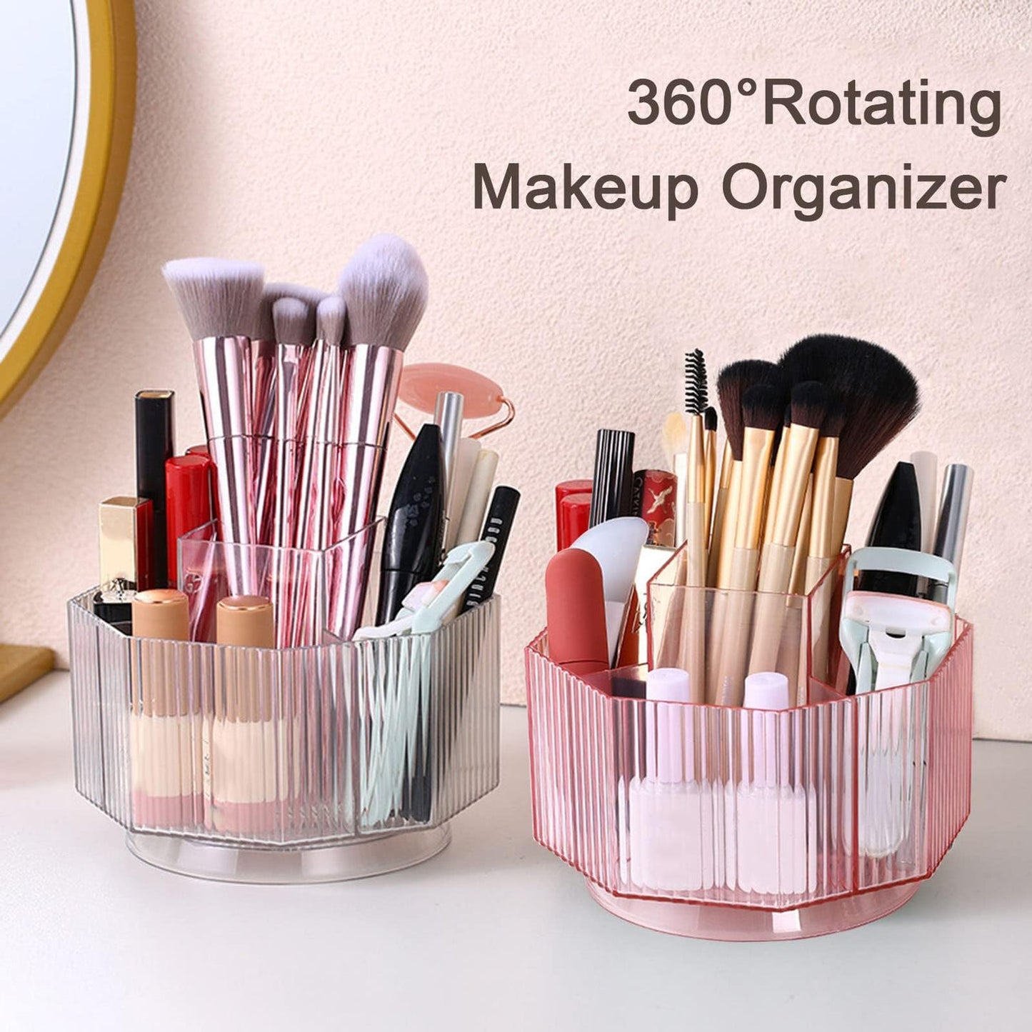 LINFIDITE 360 Rotating Pink Makeup Brush Holder