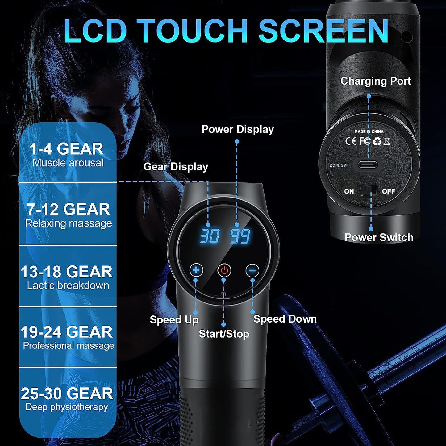 30 Speeds Hand Massage Gun Deep Tissue