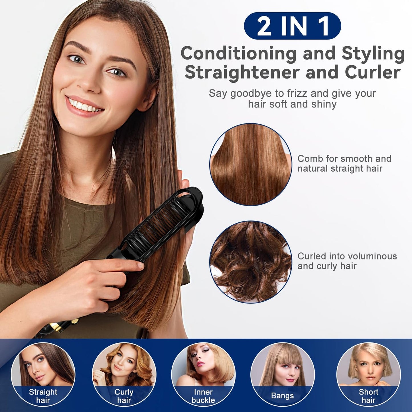 Hair Straightening Brush 2in1