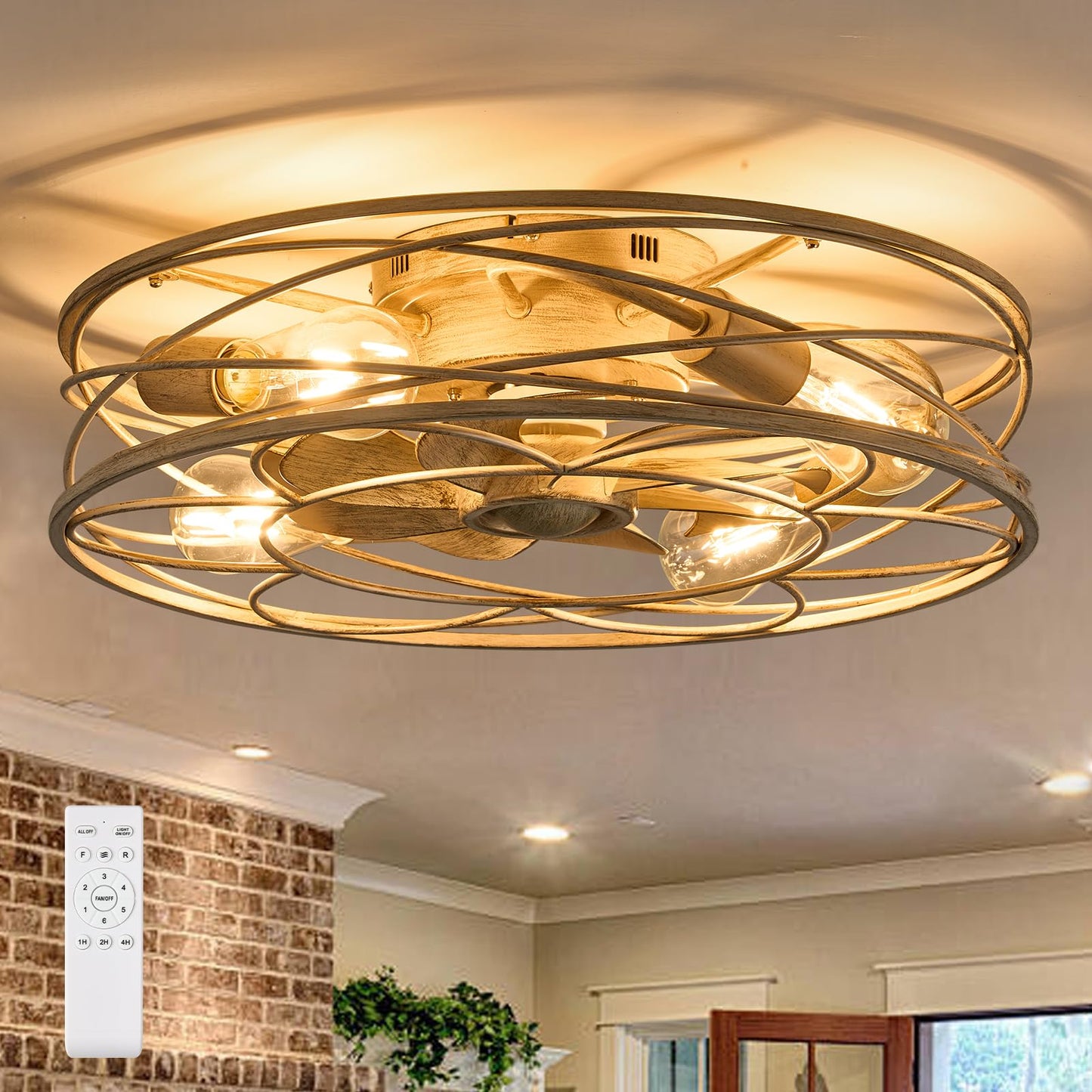 MOSSCO Caged Ceiling Fans with Lights & Remote