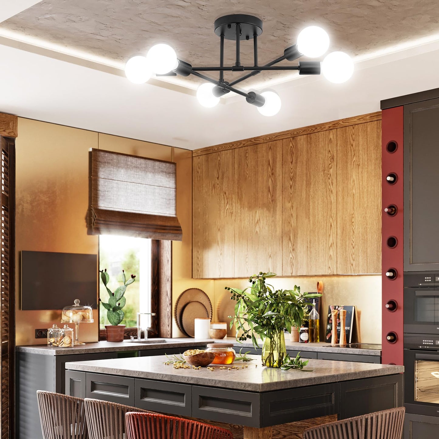 Dellemade Ceiling Light, 6-Lights Black Chandeliers