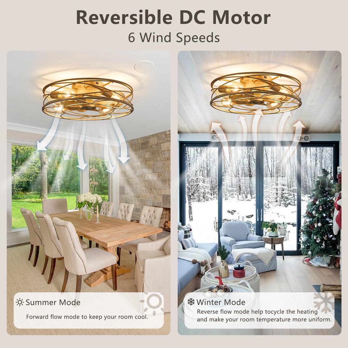MOSSCO Caged Ceiling Fans with Lights & Remote