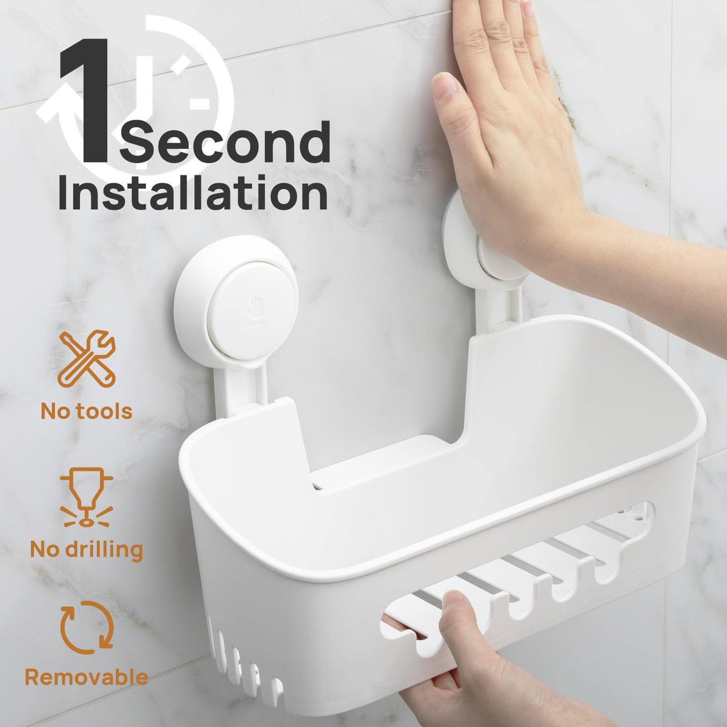 LEVERLOC Shower Caddy Suction Cup Shower Shelf