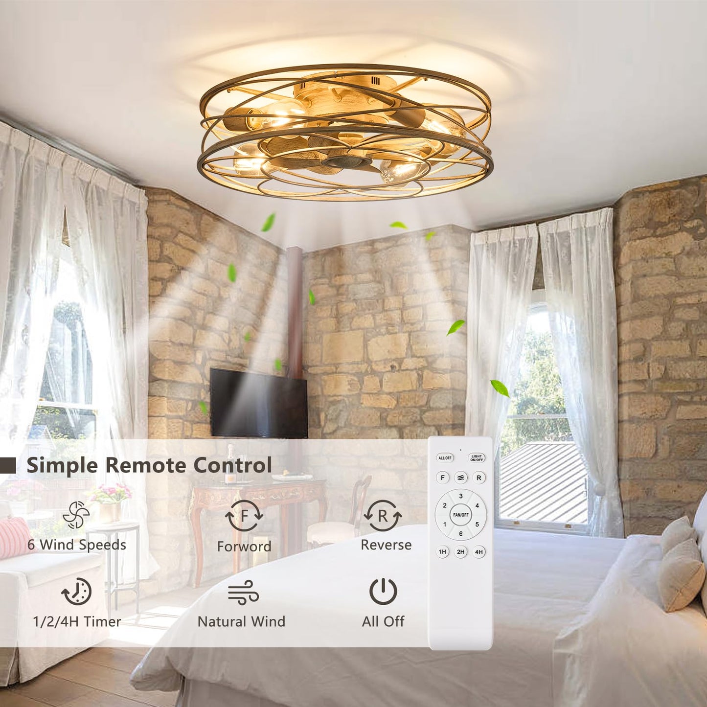 MOSSCO Caged Ceiling Fans with Lights & Remote