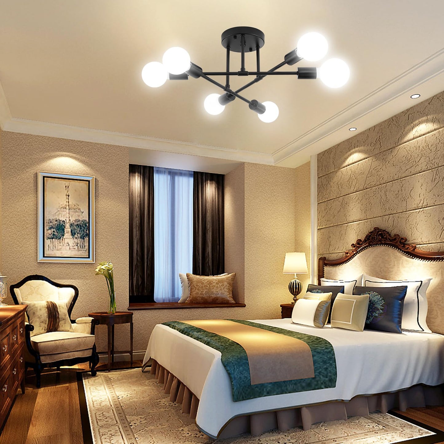 Dellemade Ceiling Light, 6-Lights Black Chandeliers
