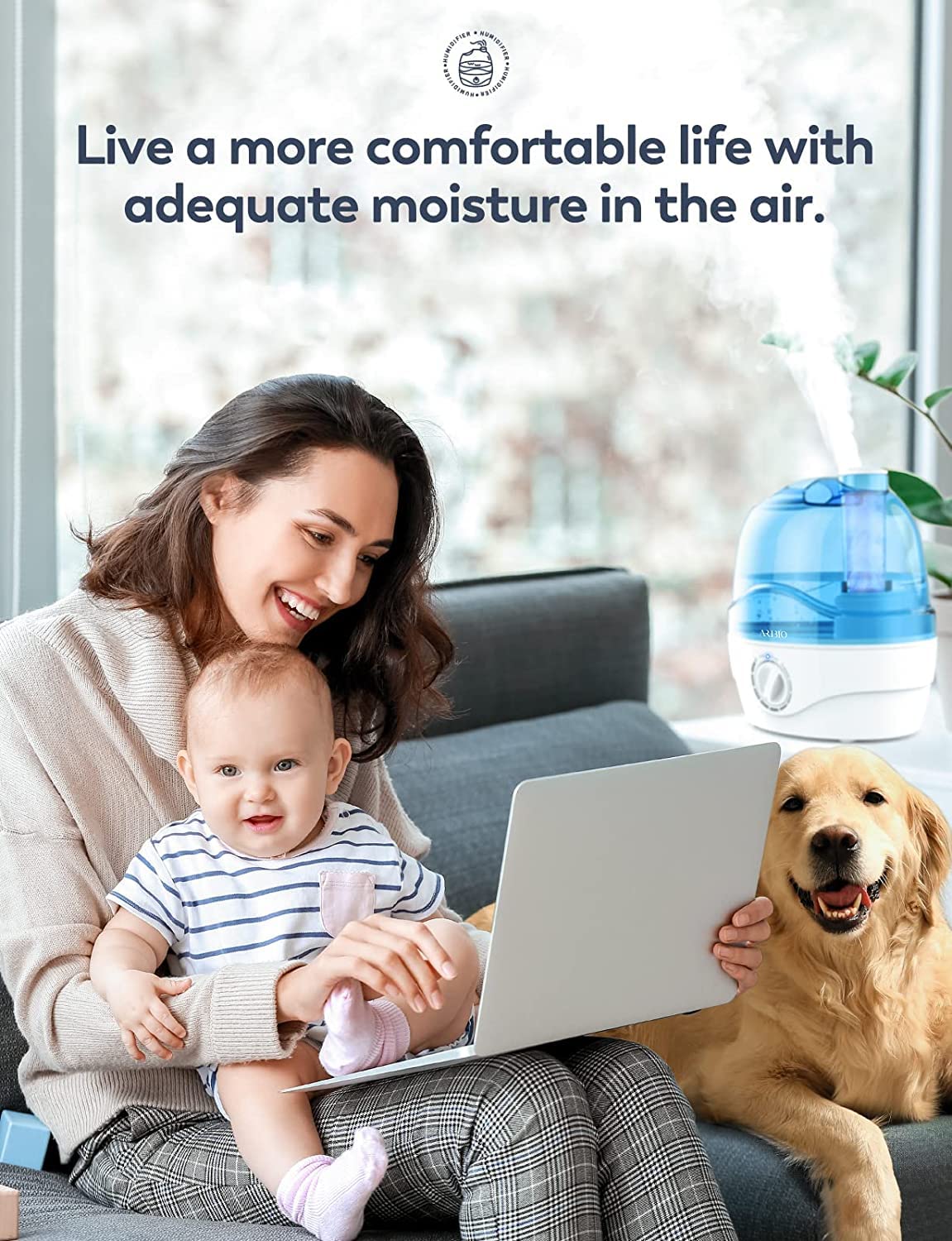 Humidifiers, 2.2L Humidifier for Bedroom Baby Room with 28dB Quiet