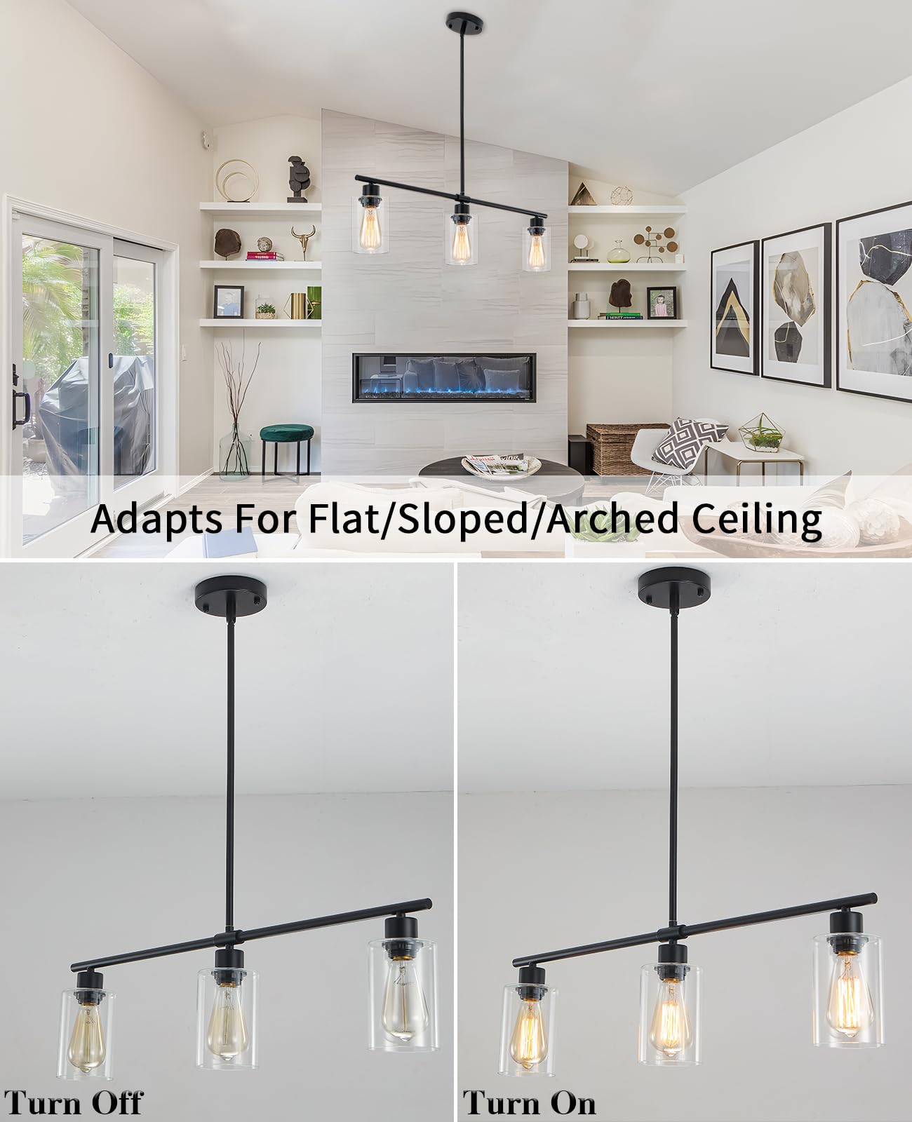 MRHYSWD 3 Lights Glass Pendant Light Fixtures