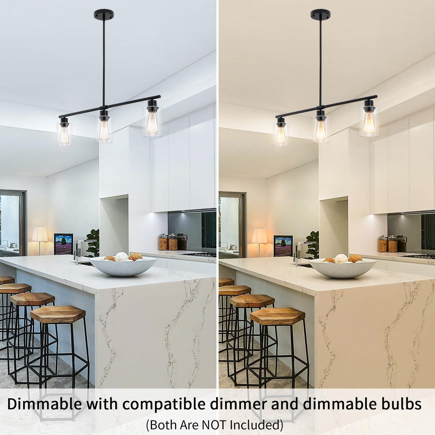 MRHYSWD 3 Lights Glass Pendant Light Fixtures