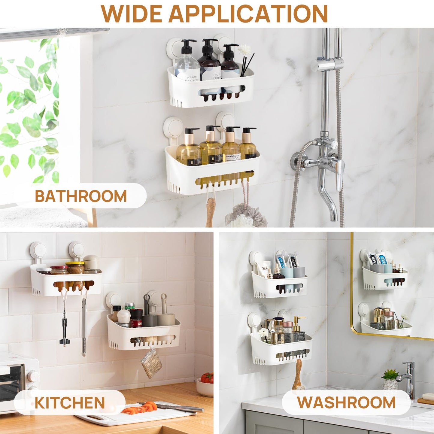 LEVERLOC Shower Caddy Suction Cup Shower Shelf