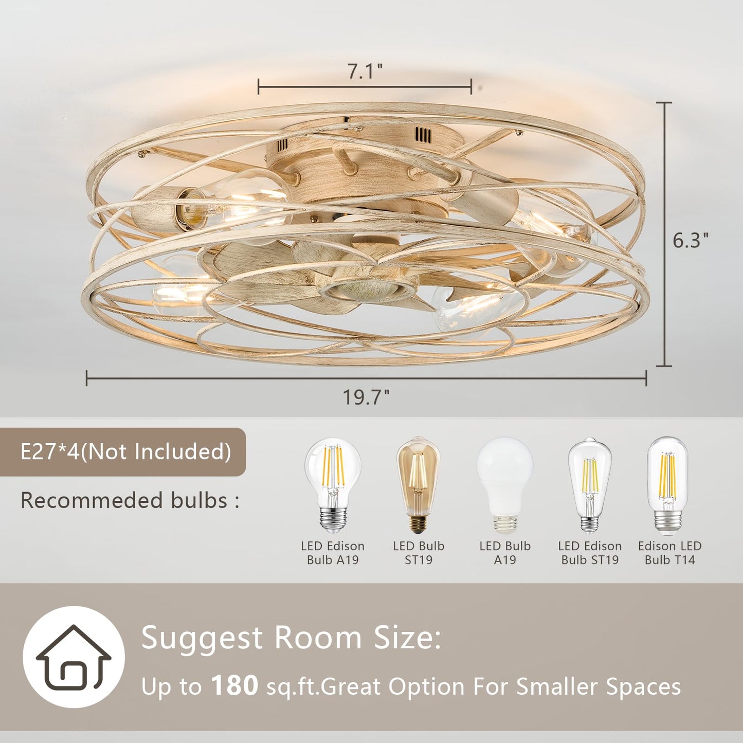MOSSCO Caged Ceiling Fans with Lights & Remote
