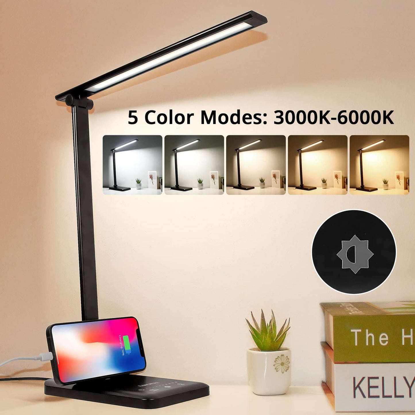 EAWONGEE Desk Lamp, Eye Caring Table Lamp with USB Port