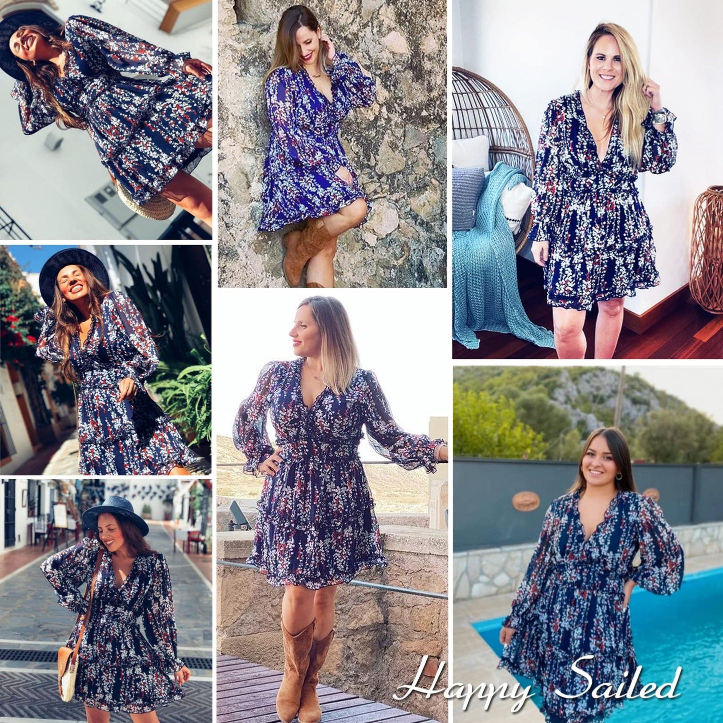 HAPPY SAILED Womens Long Sleeve Mini Dress and Ruffle Layer
