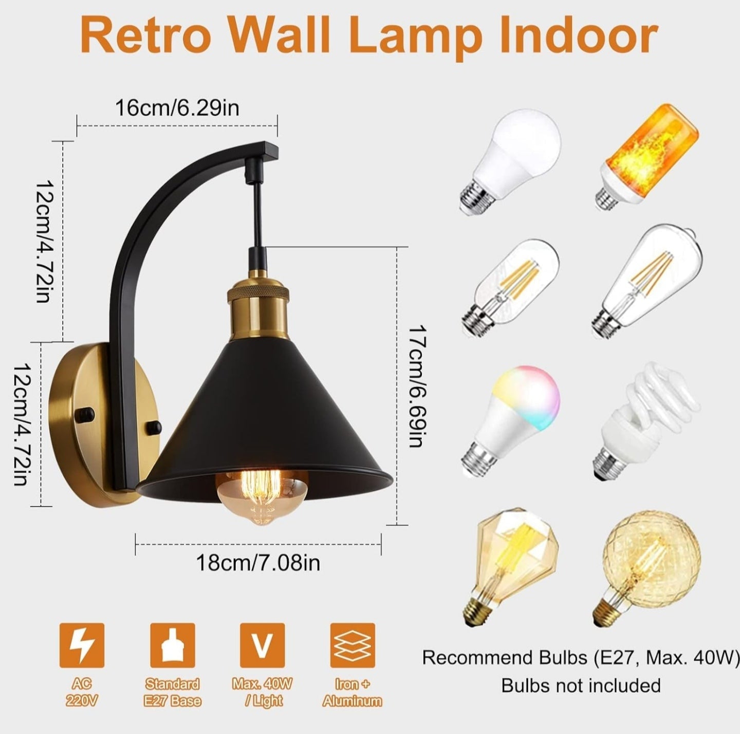 ENCOFT Wall Lights Industrial Black and Gold