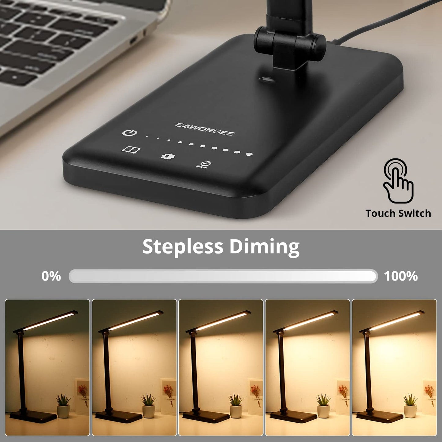 EAWONGEE Desk Lamp, Eye Caring Table Lamp with USB Port