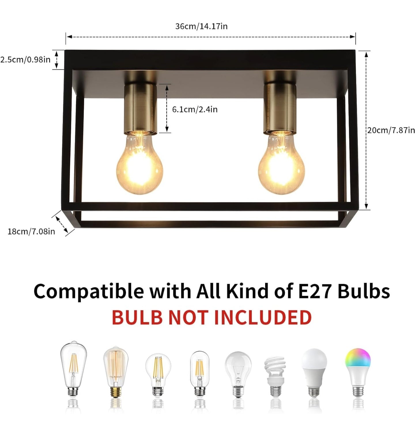 FORCOSO Black Ceiling Lights 2 Lights
