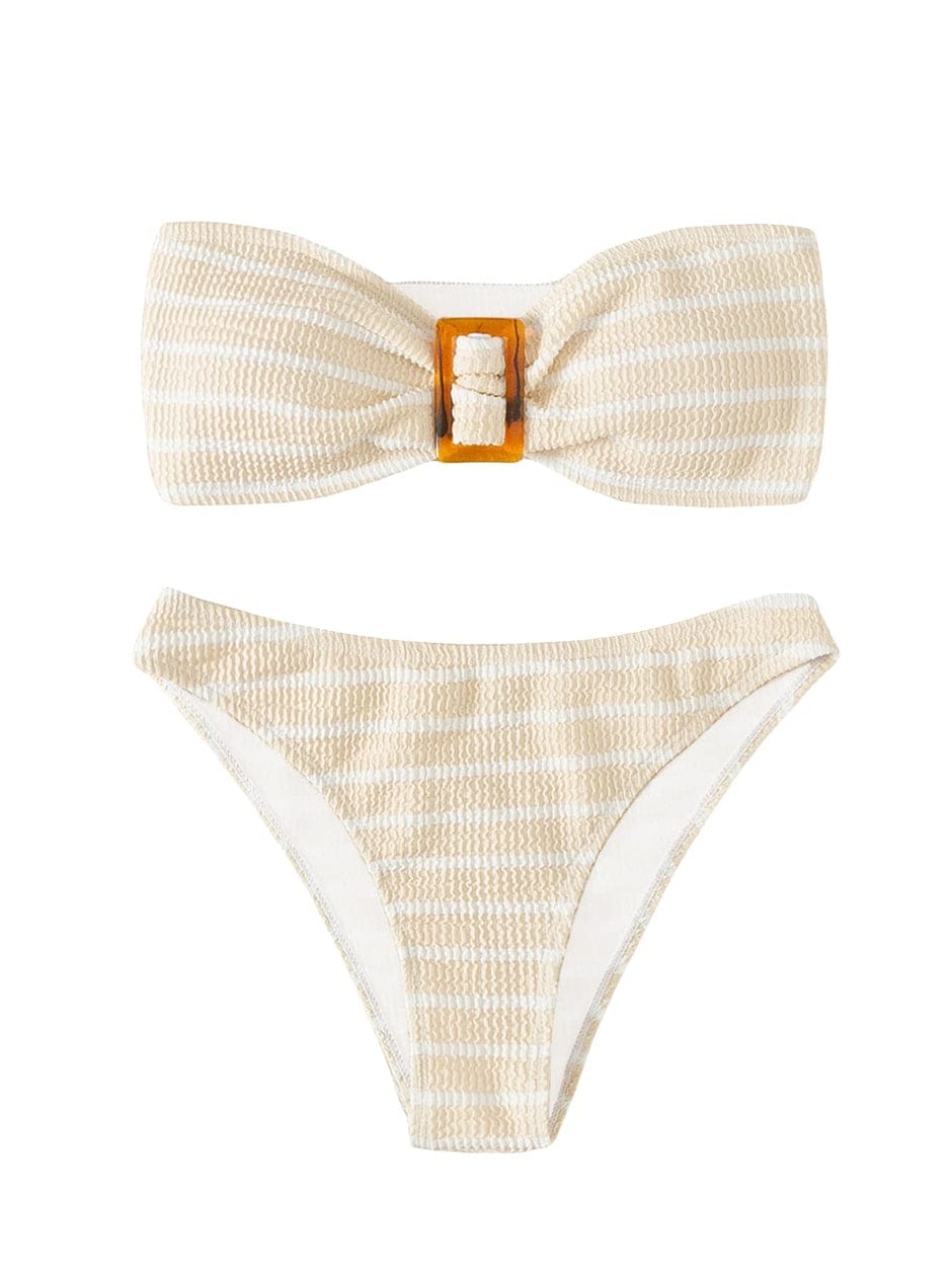 Women Striped Printed Bandeau Bikini Set