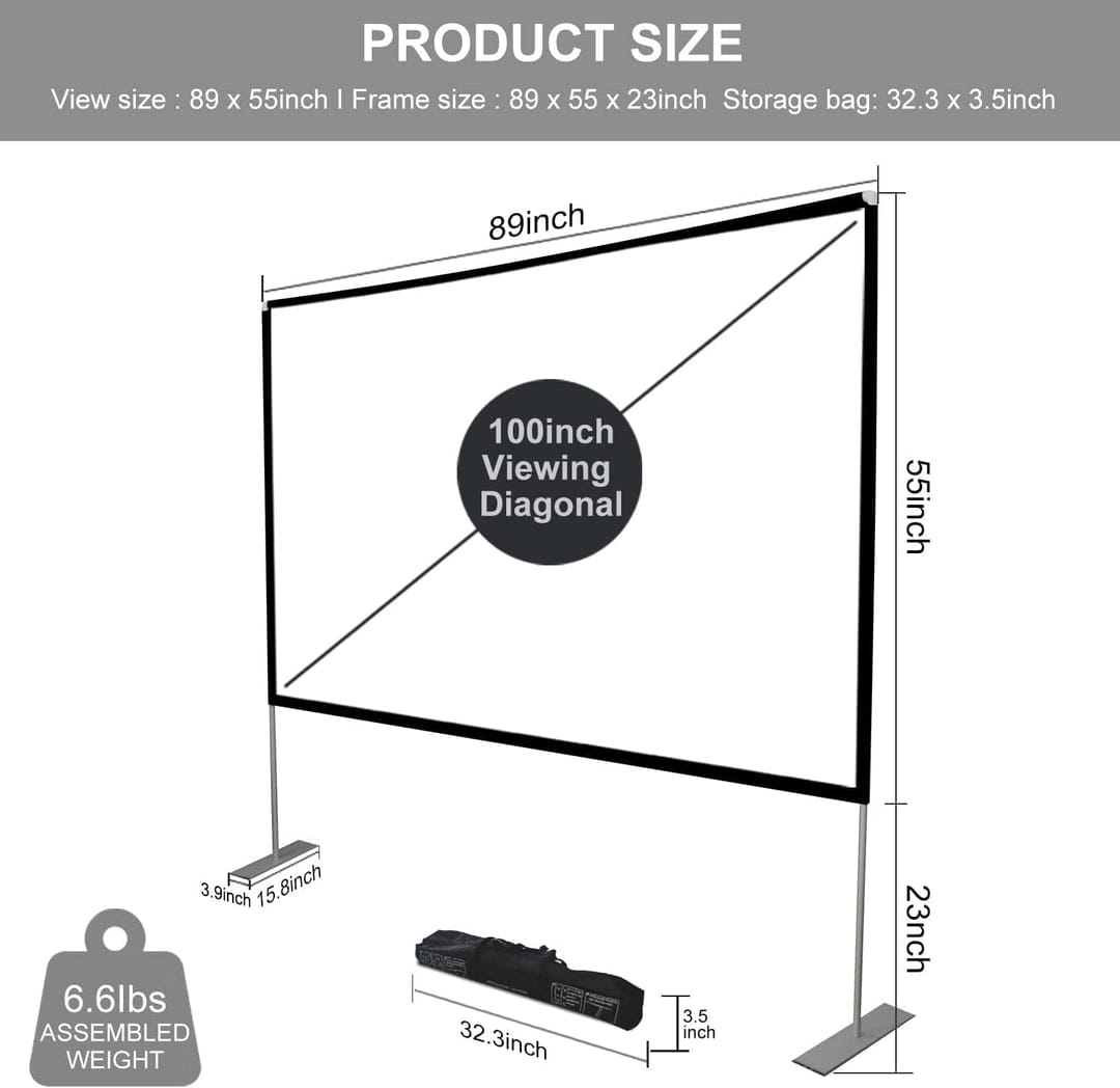 Projector Screen with Stand 100 inch Portable Projection Screen