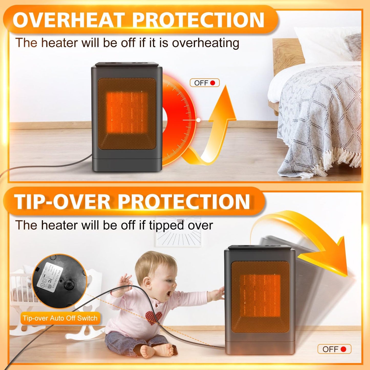 Fan Heater, Portable Space Heater, 1500W PTC