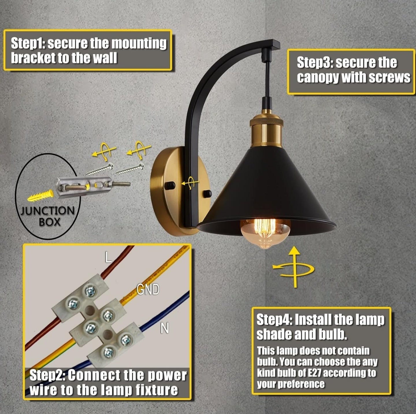 ENCOFT Wall Lights Industrial Black and Gold