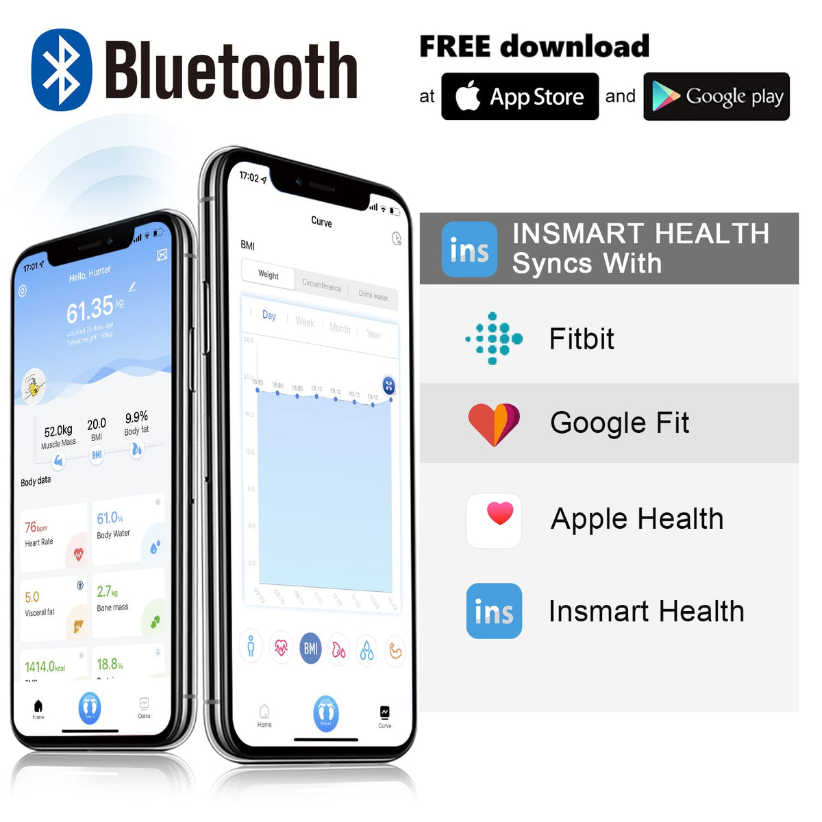 INSMART Scales for Body Weight, Bluetooth Body Smart Scales