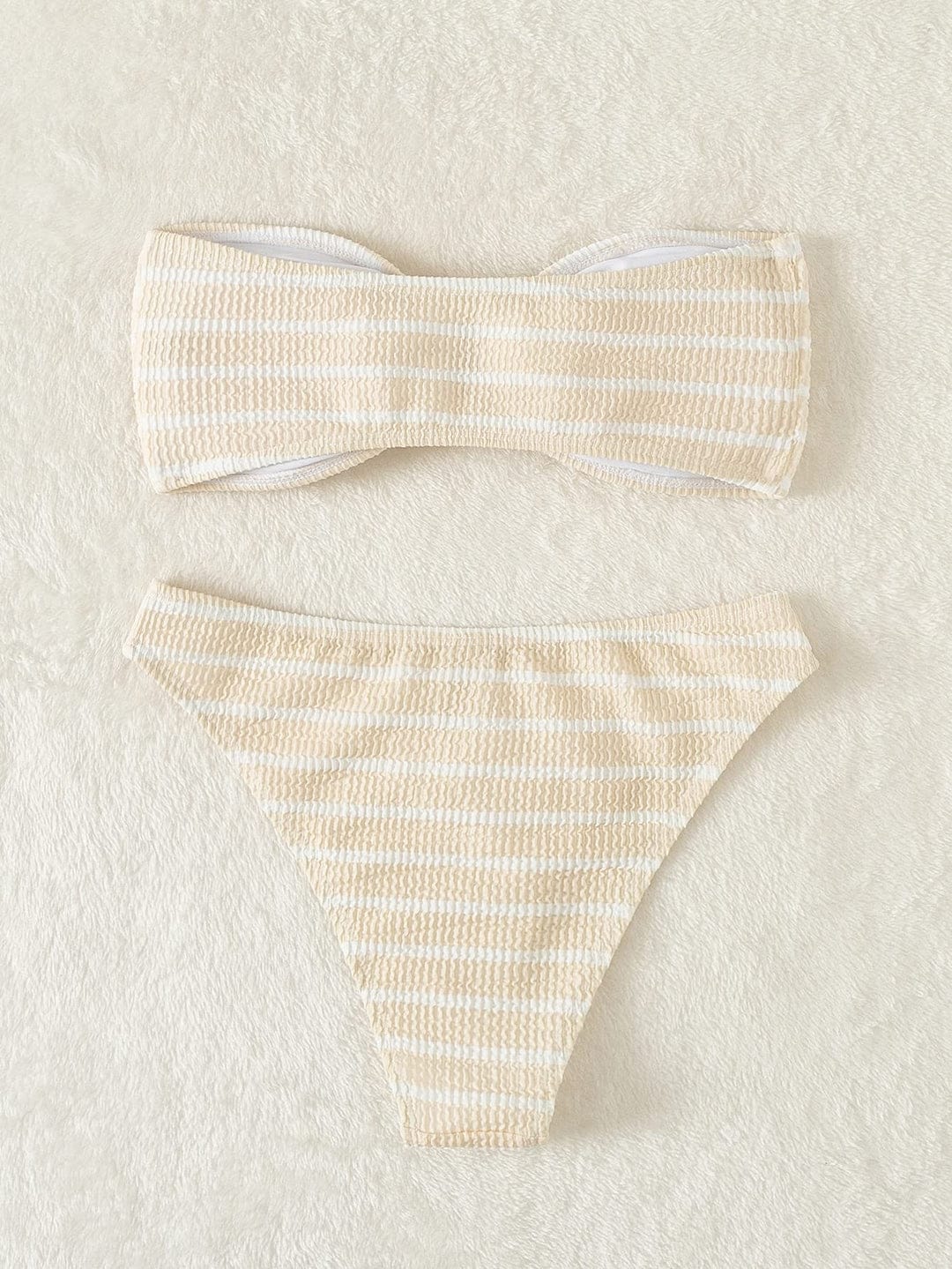 Women Striped Printed Bandeau Bikini Set