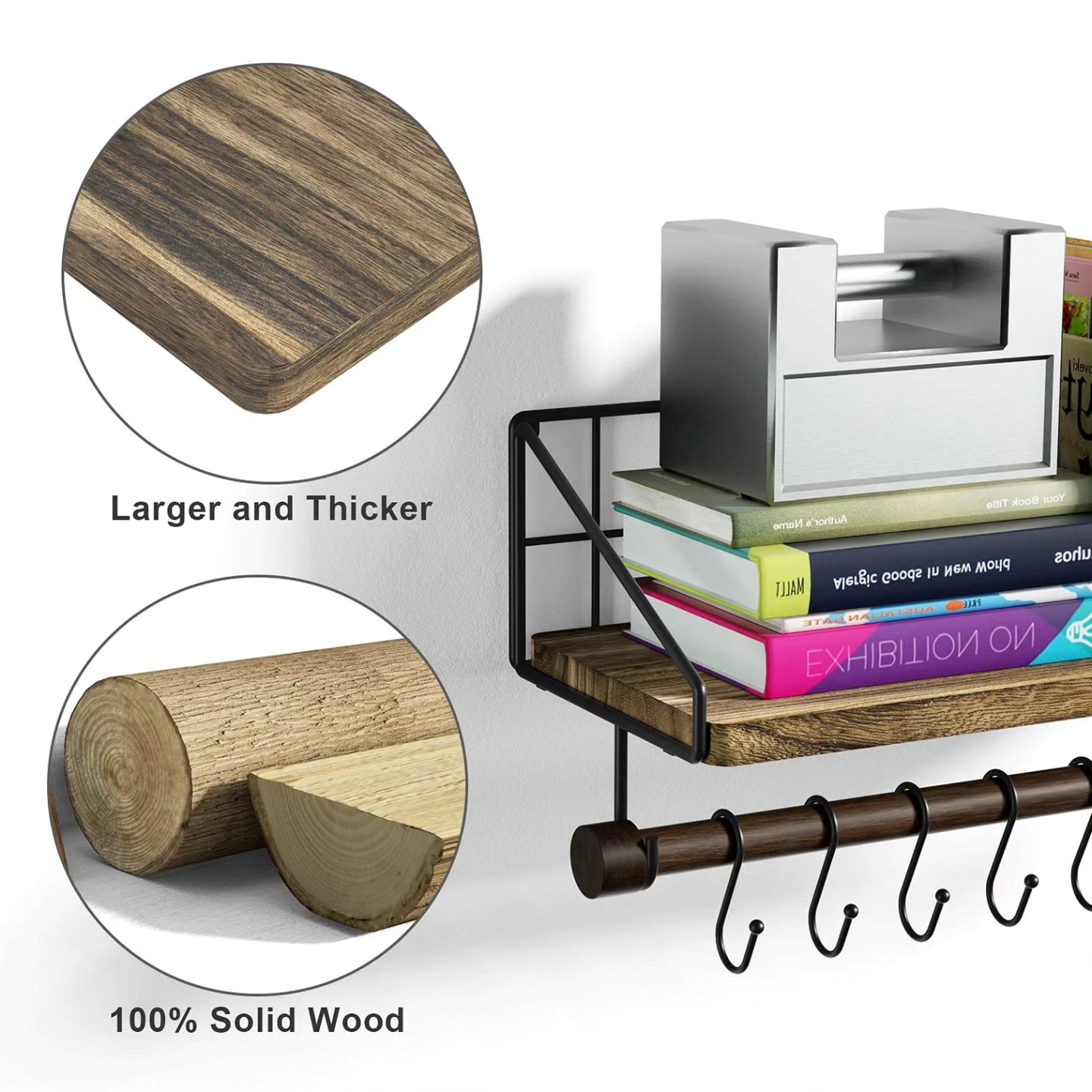 Alsonerbay Floating Shelves Wall Mounted Solid Wood Wall Shelf
