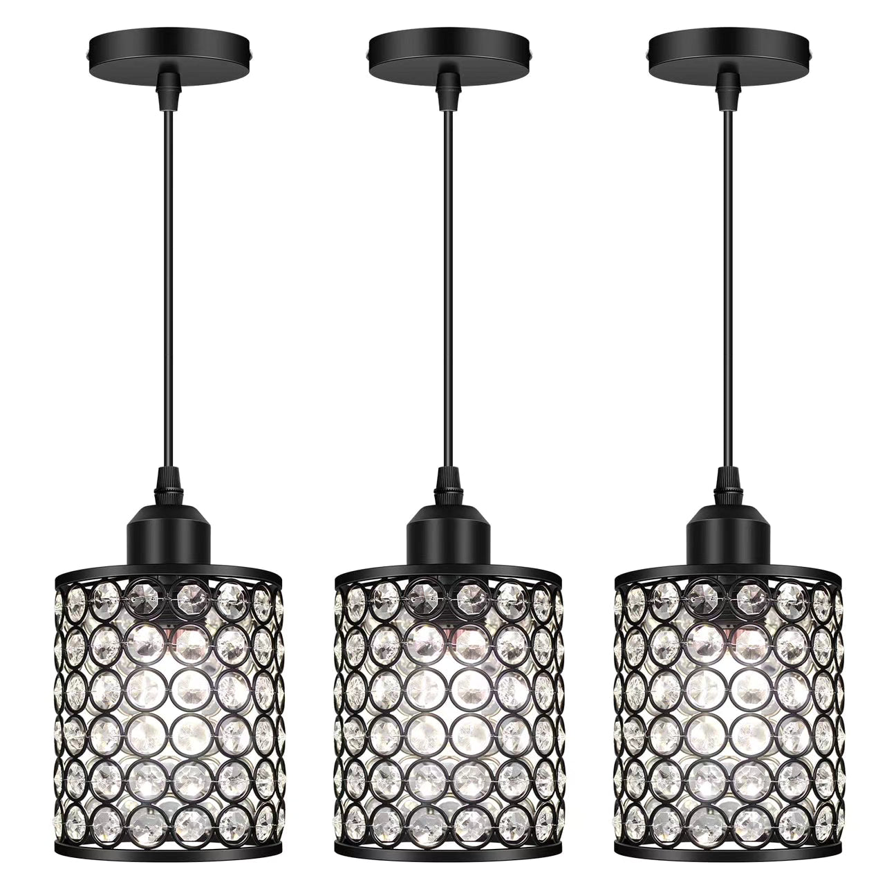Bingotec 3 Pack Crystal Pendant Lights