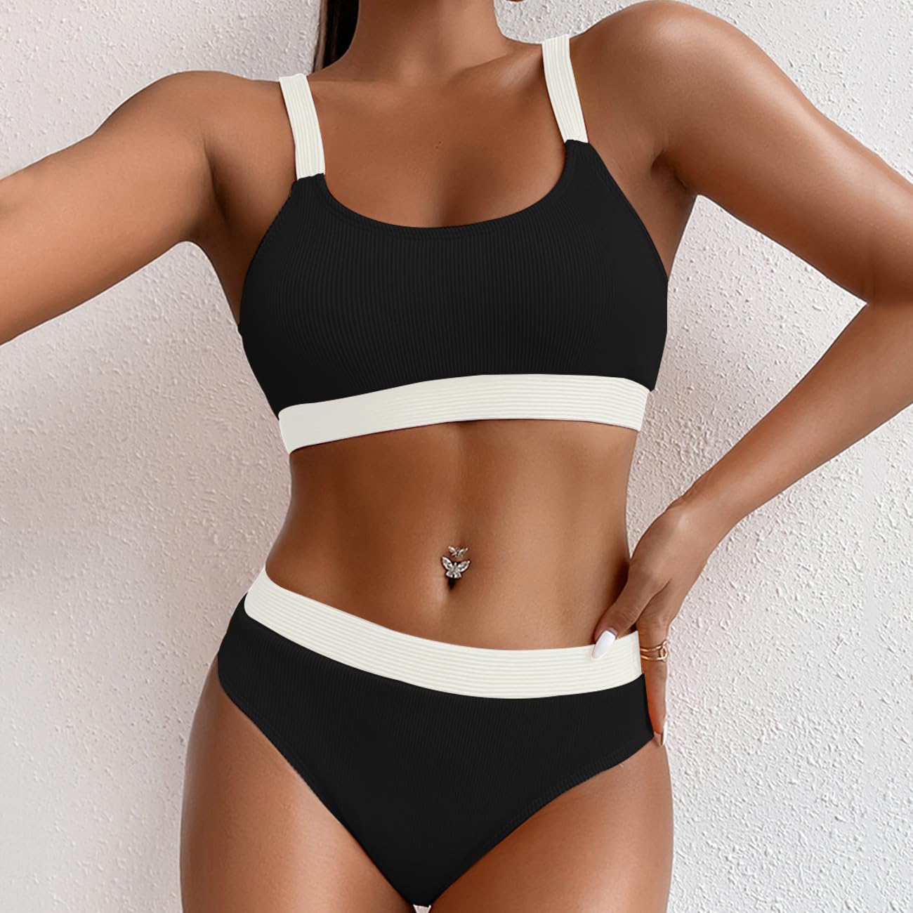 FDEETY Womens Bikini Sets High Waisted Color Block