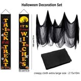 Swan Halloween Fabric Black Creepy Cloth and Banner Door Decorations Set