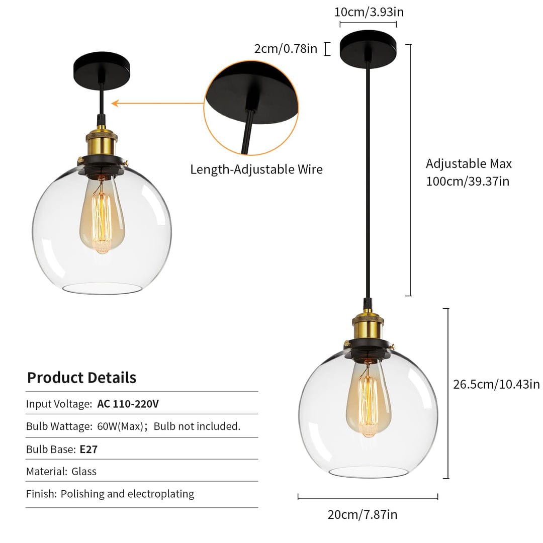 FORCOSO 3PCS Vintage Glass Pendant Light
