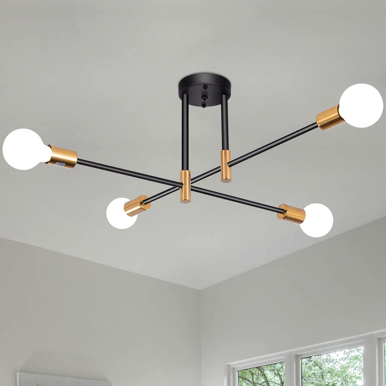 MRHYSWD Industrial Semi Flush Mount Pendant Light. Modern 4 Light Fixture Sputnik