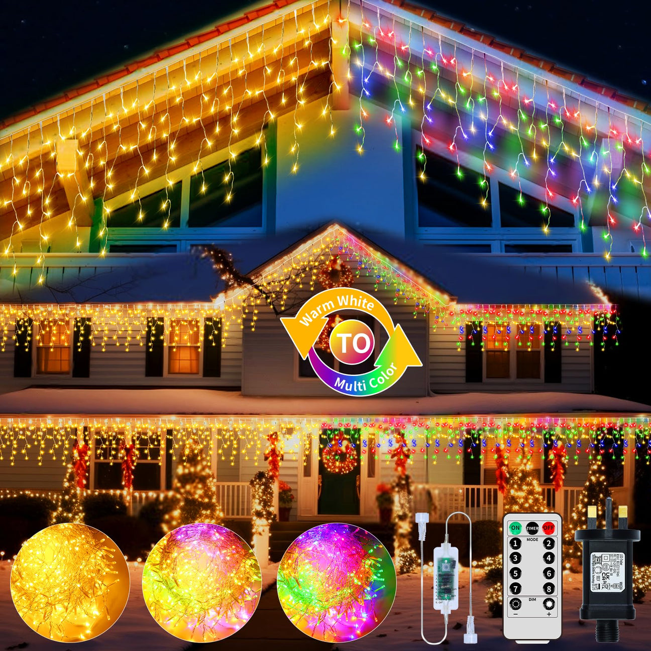 RJEDL Icicle Christmas Lights, 15 5M 66Ft 600LED