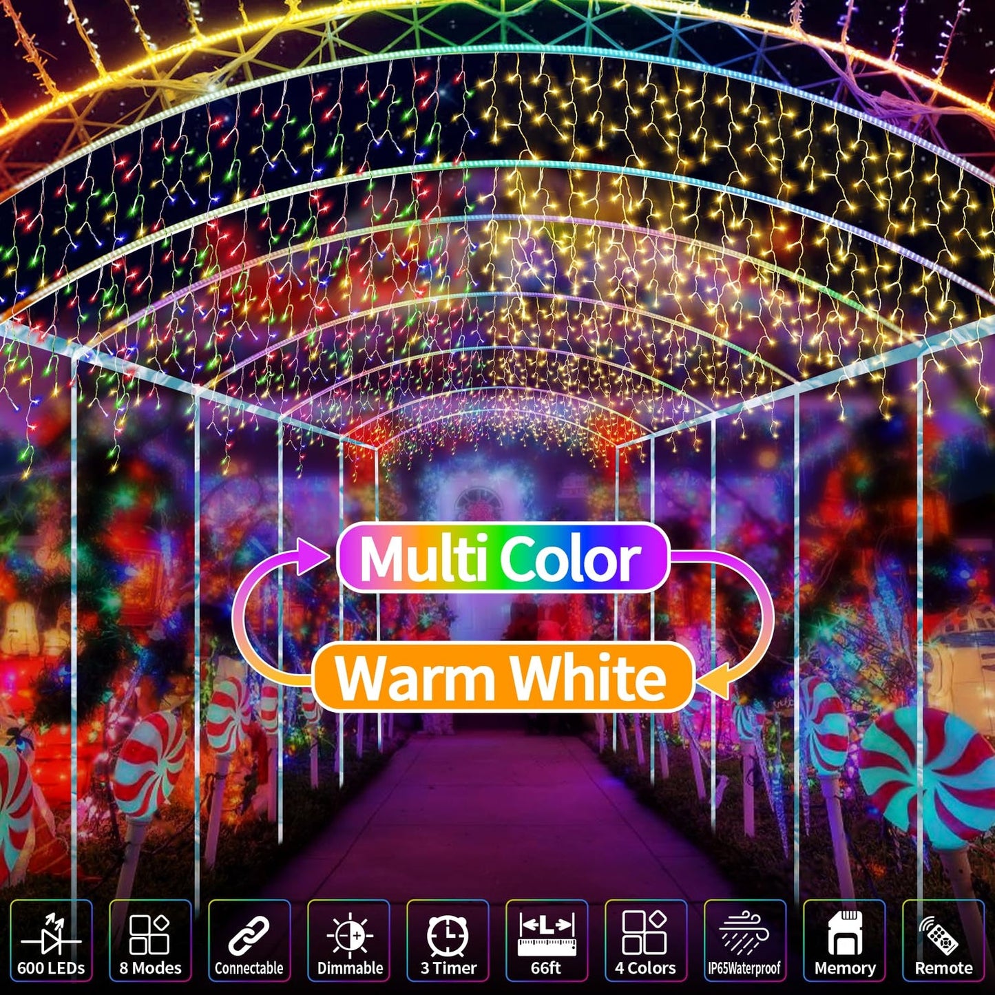 RJEDL Icicle Christmas Lights, 15 5M 66Ft 600LED