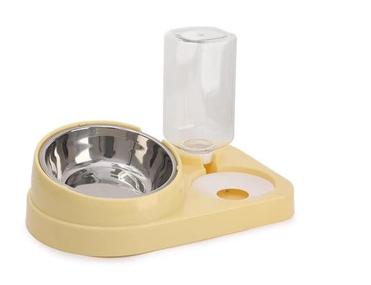 Dog & Cat Food and Water Bowl Yellow Set with Dispenser, Stainless Steel