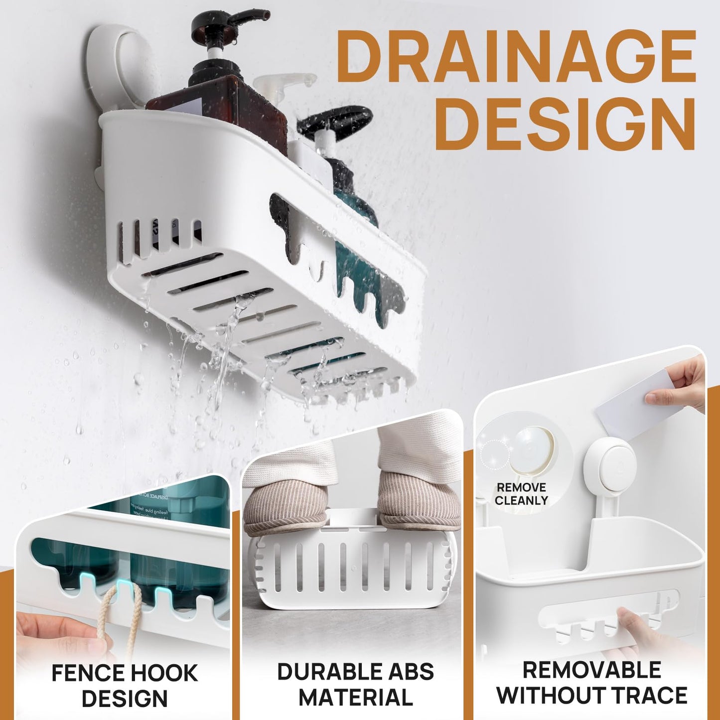 LEVERLOC Shower Caddy Suction Cup Shower Shelf