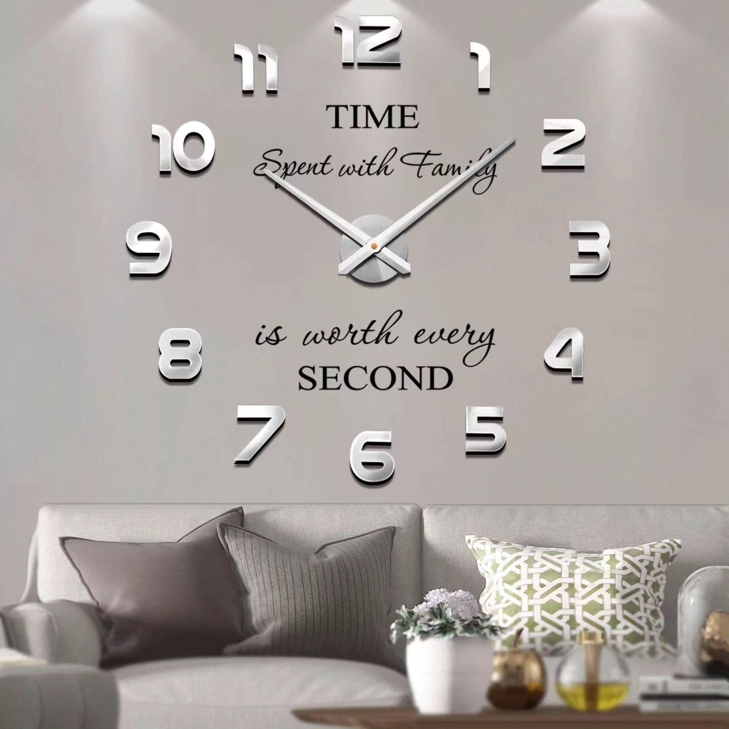 VANGOLD Modern Mute DIY Frameless Large Wall Clock 3D Mirror Sticker
