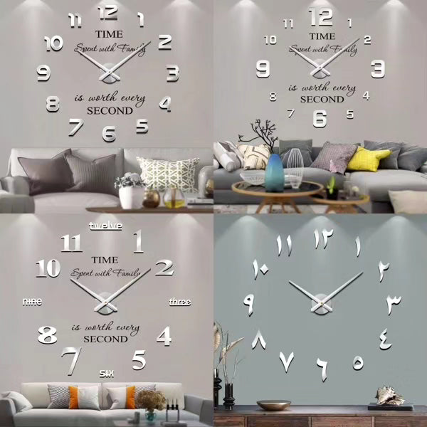 VANGOLD Modern Mute DIY Frameless Large Wall Clock 3D Mirror Sticker