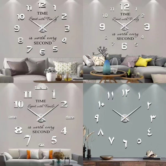 VANGOLD Modern Mute DIY Frameless Large Wall Clock 3D Mirror Sticker