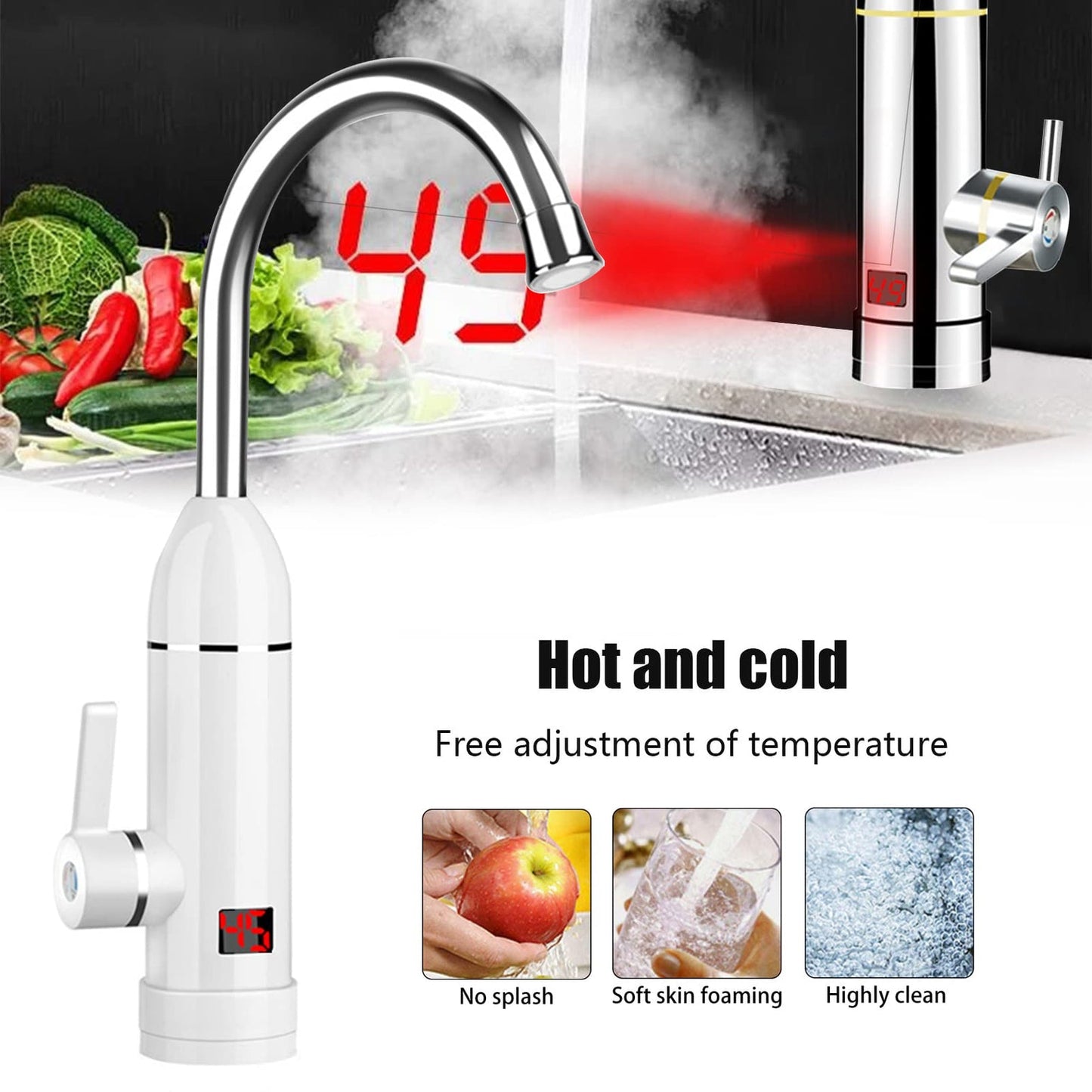 Electric Hot Water Taps with LED Digital Display 220V