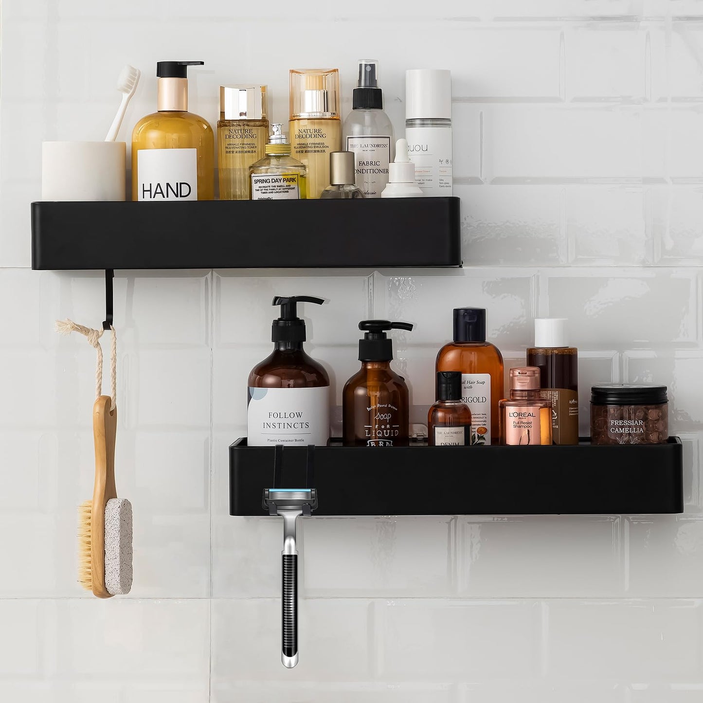 NOSTHEART Shower Caddy, Black Shower Shelf No Drilling
