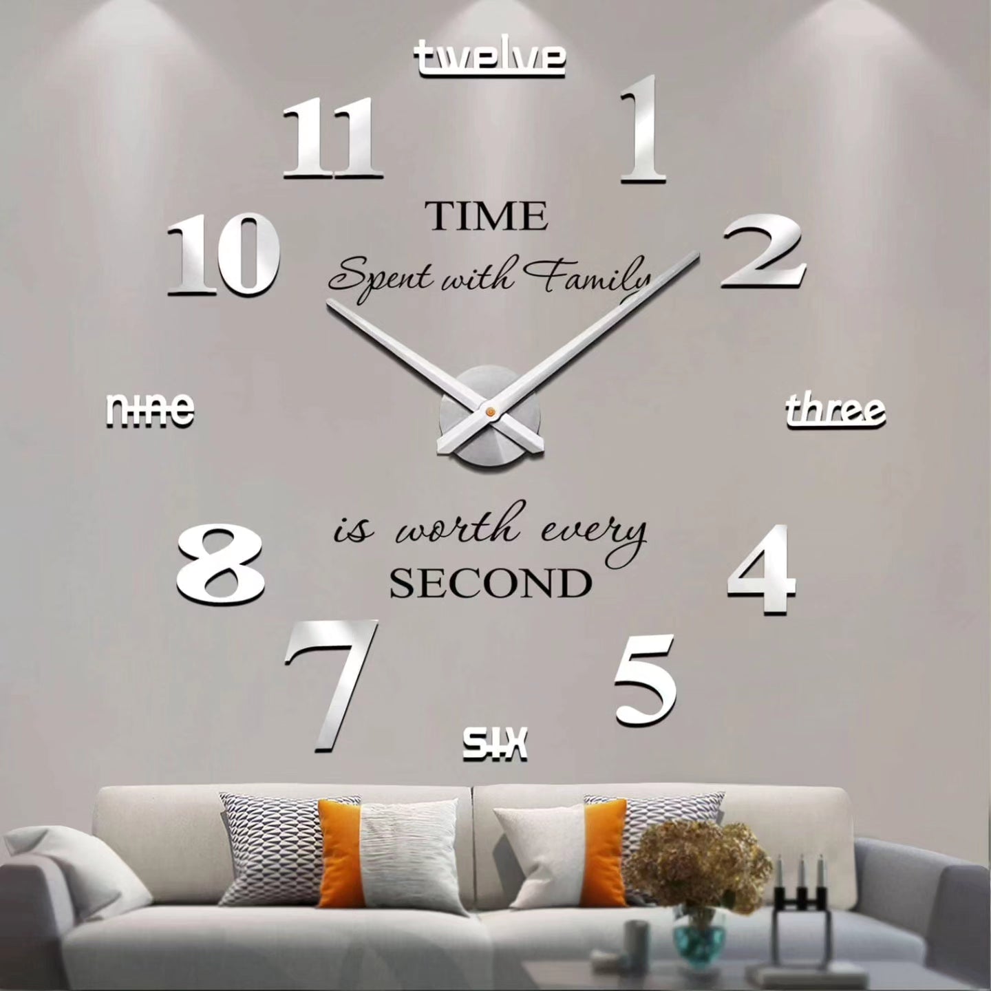 VANGOLD Modern Mute DIY Frameless Large Wall Clock 3D Mirror Sticker