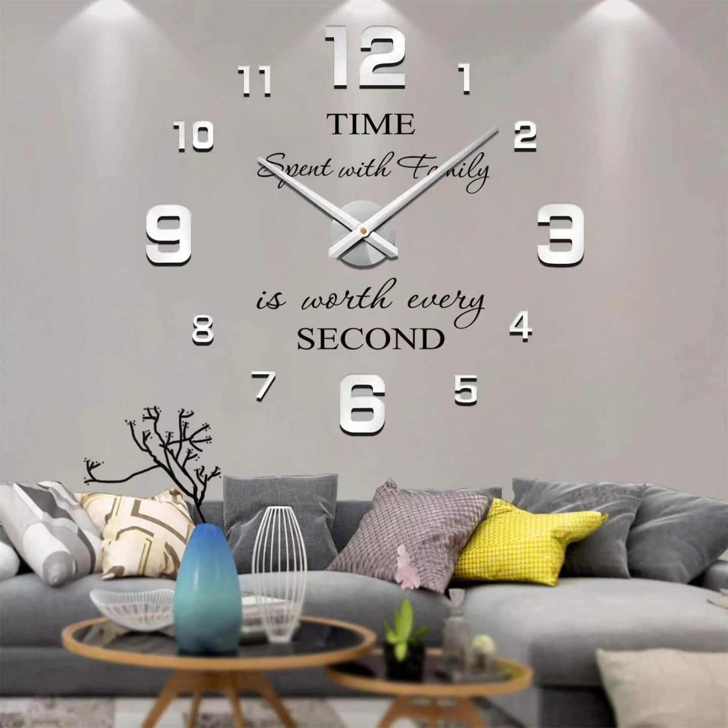 VANGOLD Modern Mute DIY Frameless Large Wall Clock 3D Mirror Sticker