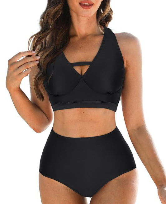 Black Ladies Swimming Bikini Sets